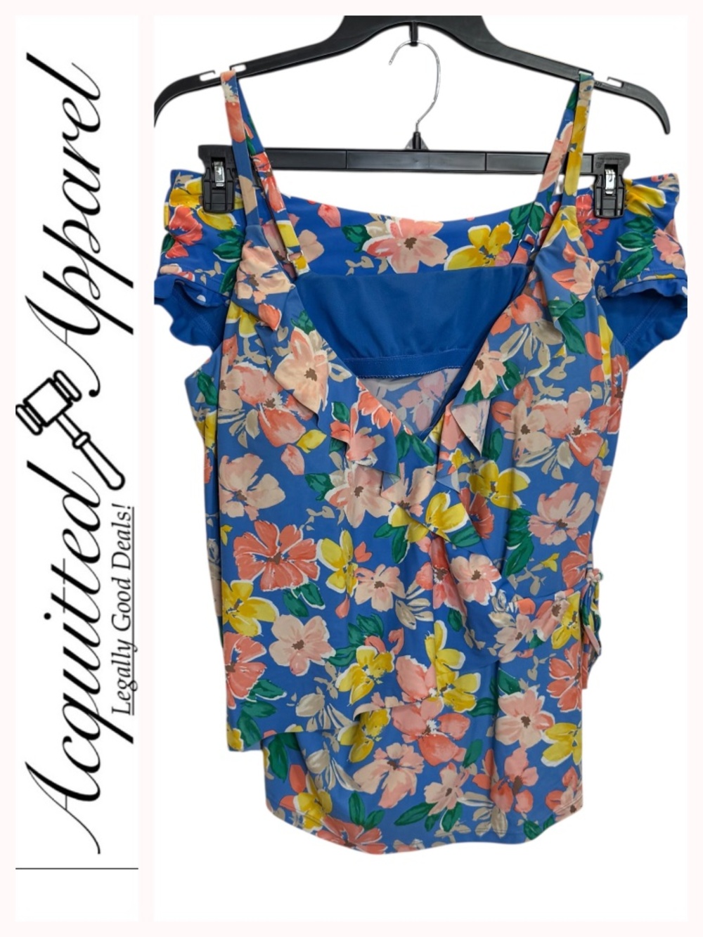 Crown & Ivy Blue Floral Spaghetti Strap Ruffle Tank Two Piece Swimsuit